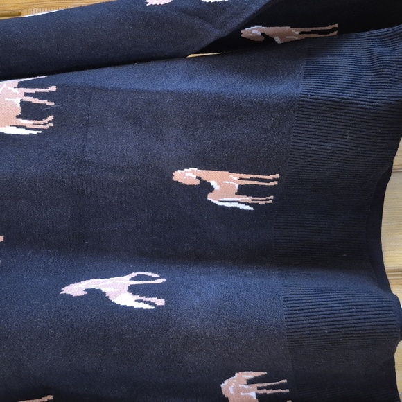 Catherine Malandrino Long Sleeve Black Sweater With Horses Equestrine XL New Tag - Picture 2 of 7